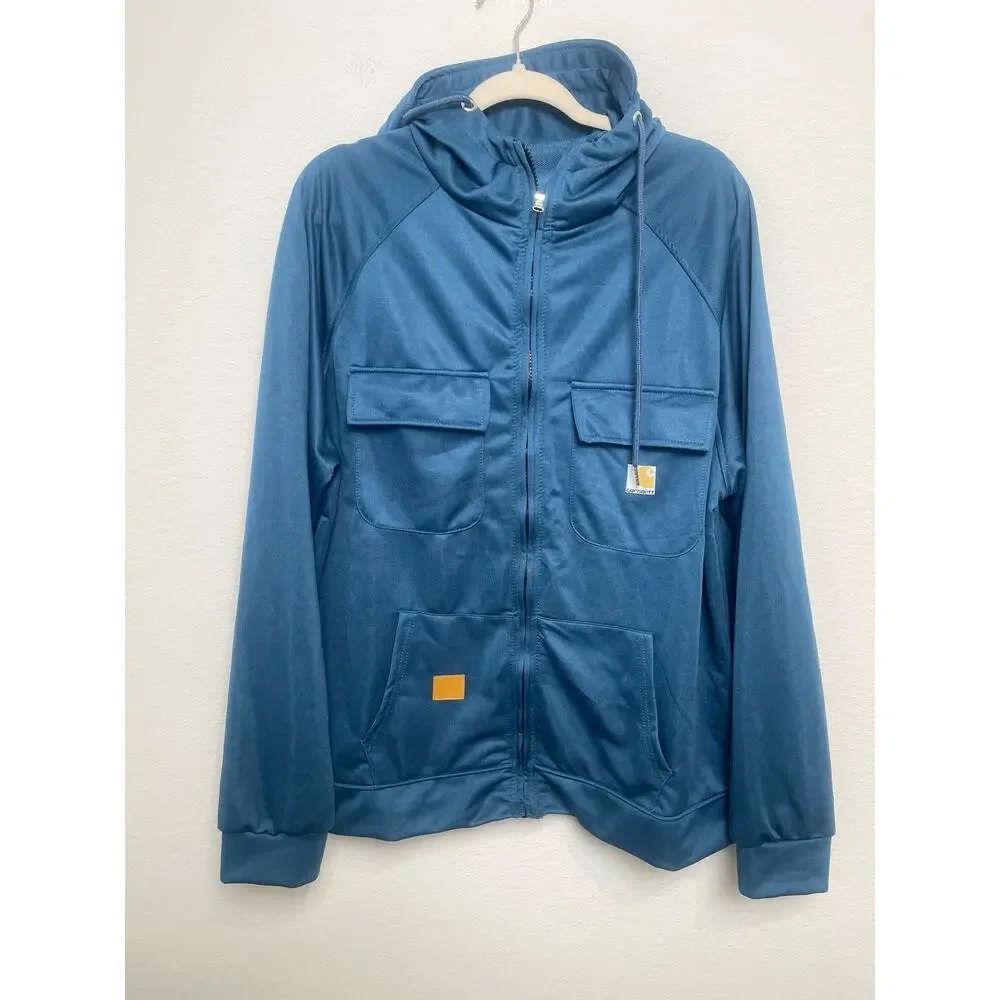 Carhartt Full Zip Hooded Jacket Blue Workwear Utility Performance Pocket Mens XL